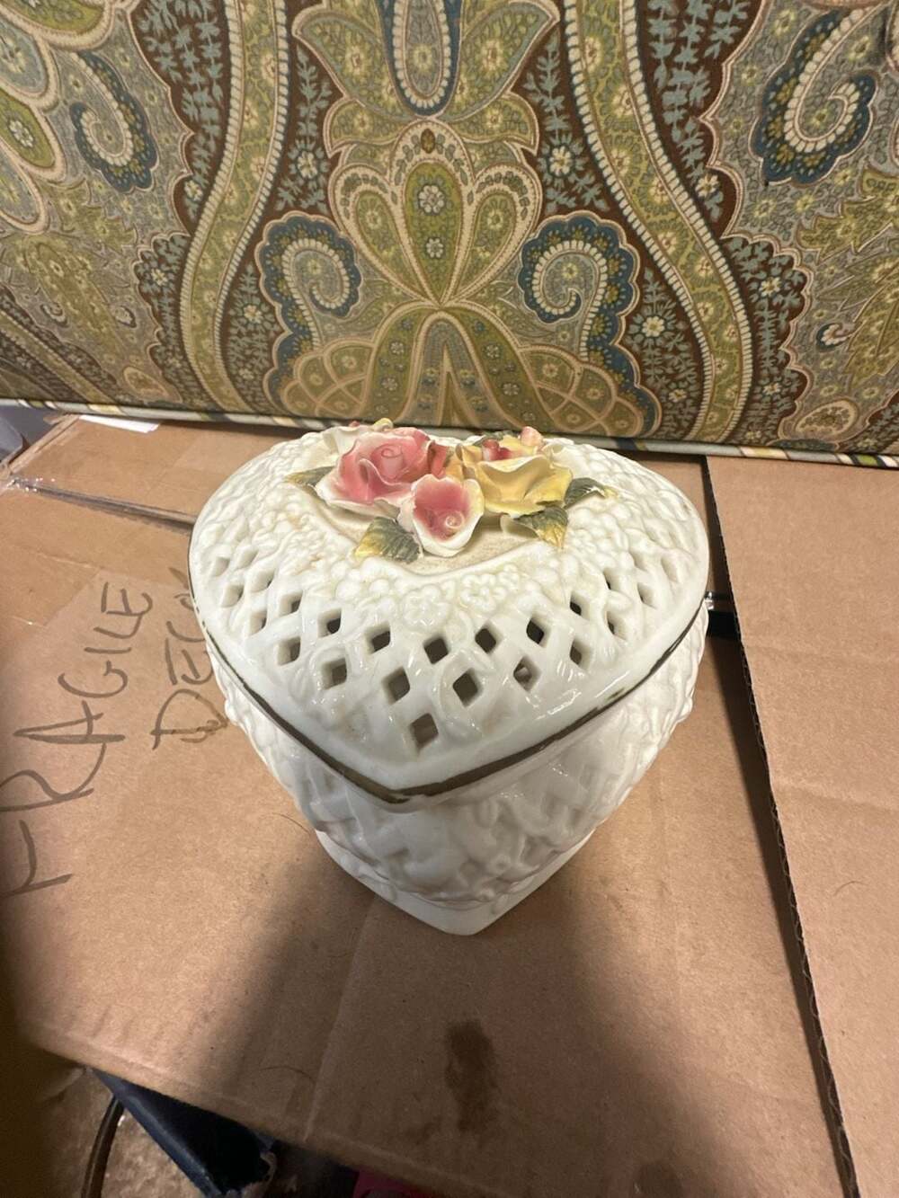 Heart Shaped Porcelain Trinket Box with Floral Top